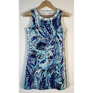 Lilly Pulitzer Milla Shift Dress Girls 14 Blue Classic Sleeveless Summer EUC